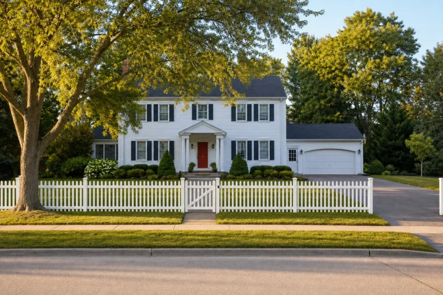The same house with a white picket fence