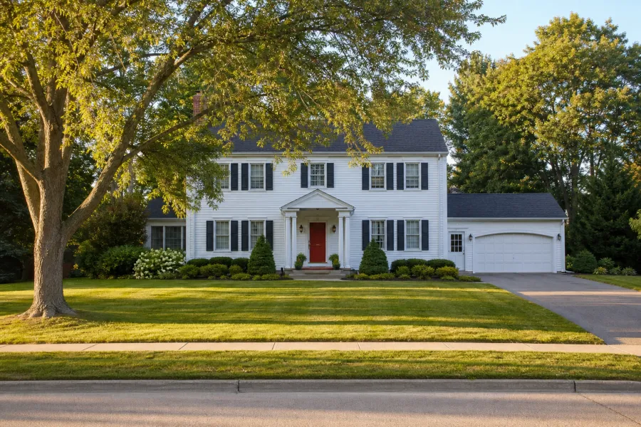 A house with an open front lawn